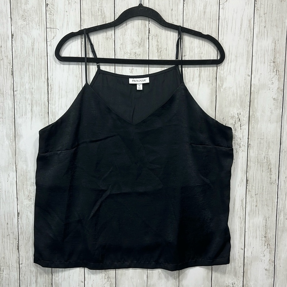 Prologue Target Satin Tank Top Black Size XL Adjustable Straps Flawed